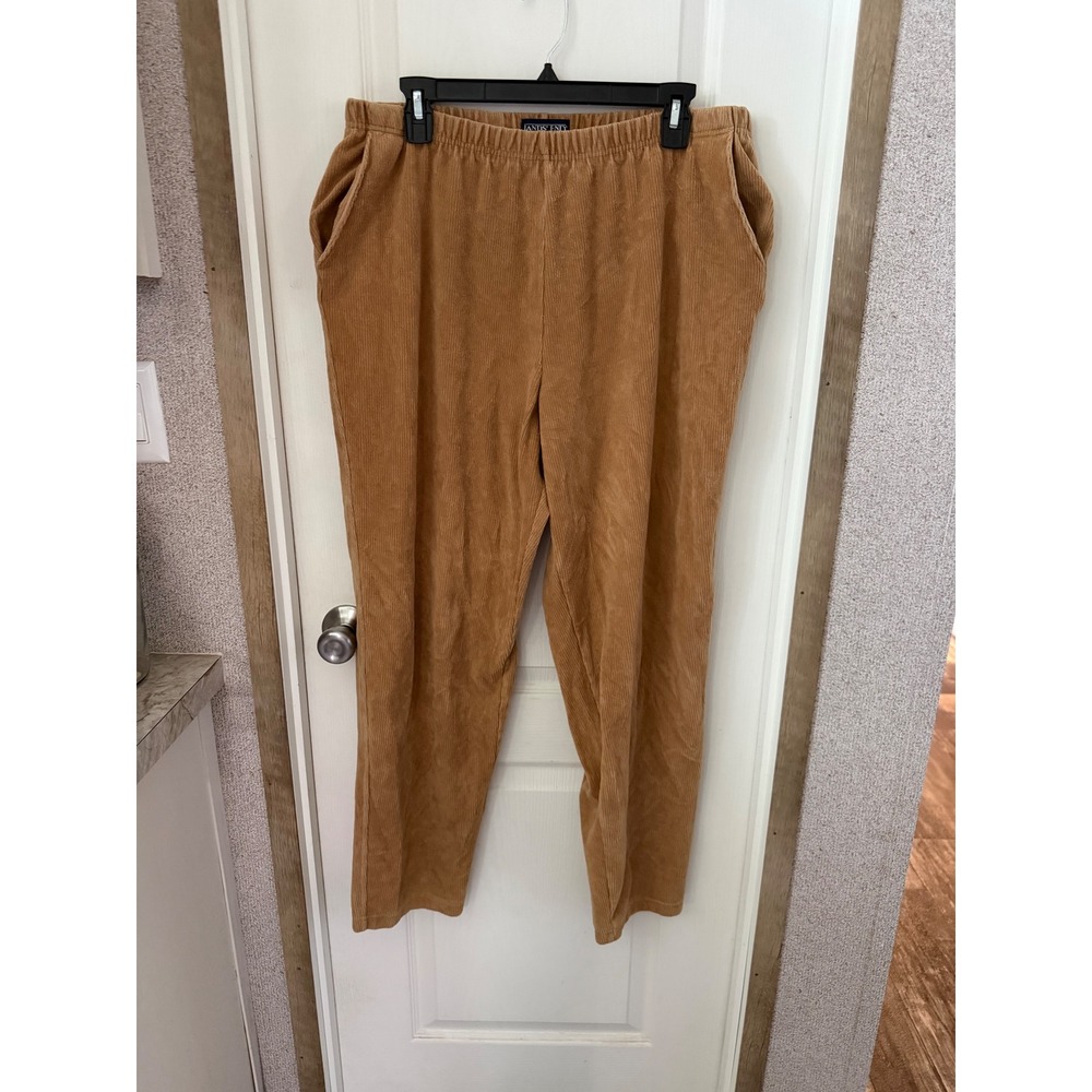 Lands End Womens Camel Tan Corduroy Elastic Waist Pants Large 14-16 Regular